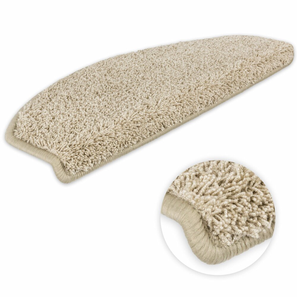 Kettelservice-Metzker Stufenmatten Treppenmatten Shaggy - Halbrund 10 Aktuelle Farben Im SparSet 15 Stck. (Creme