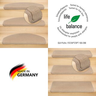 Stufenmatten DAS TEPPICHWERK Uni Einzeln und Sparsets Halbrund & Rechteckig Hellbraun