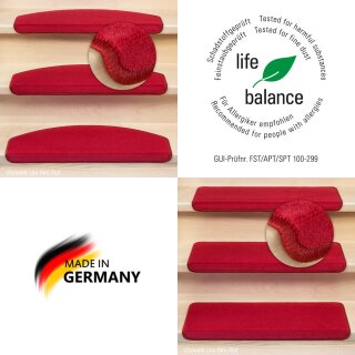 Stufenmatten DAS TEPPICHWERK Uni Einzeln und Sparsets Halbrund & Rechteckig Rot
