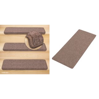 Stufenmatten Ariston Hellbraun Rechteckig 15er Set + Teppichläufer 66 x175cm (BxL)