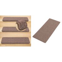Stufenmatten Ariston Hellbraun Rechteckig 15er Set + Teppichläufer 66 x175cm (BxL)