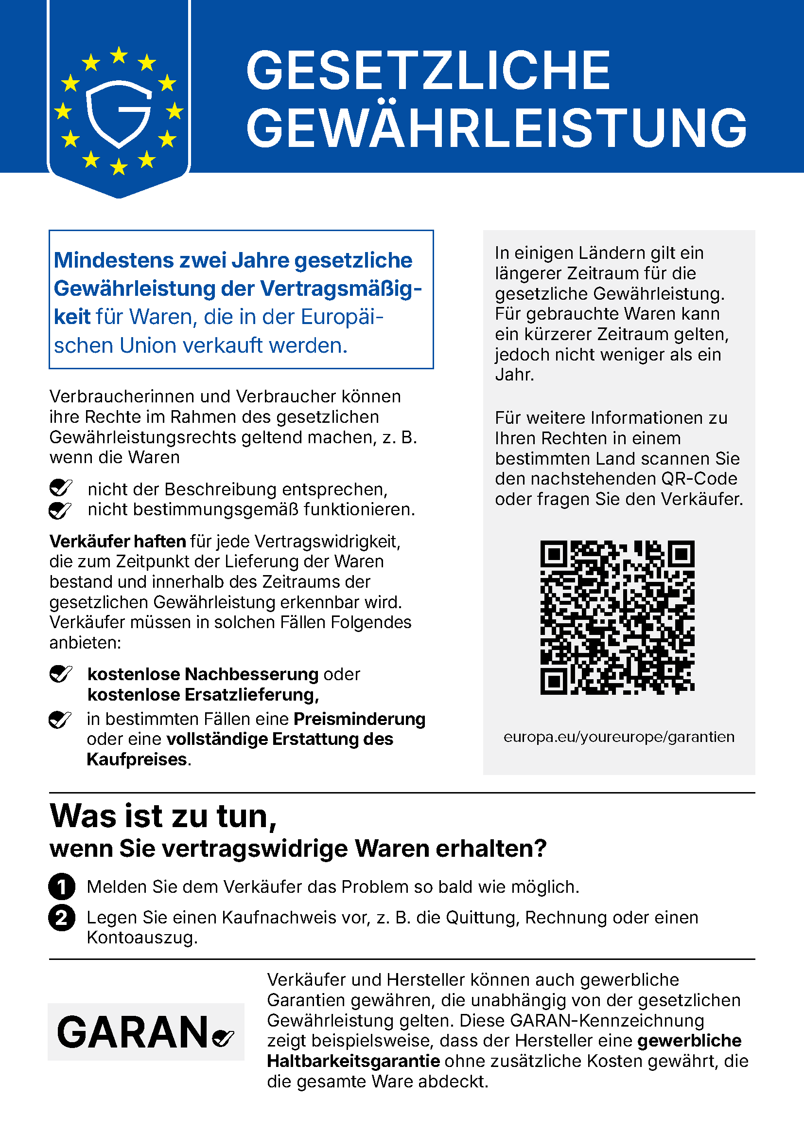 Informationen zur gesetzlichen Gewährleistung
